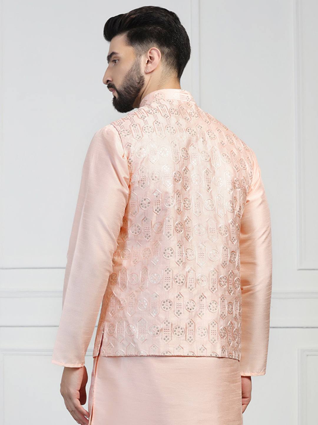 Men Peach Embroidered Jacket - Tahvo India