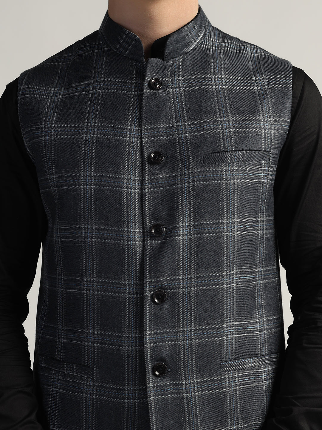Blue Tweed Nehru Jacket For Men - Tahvo India