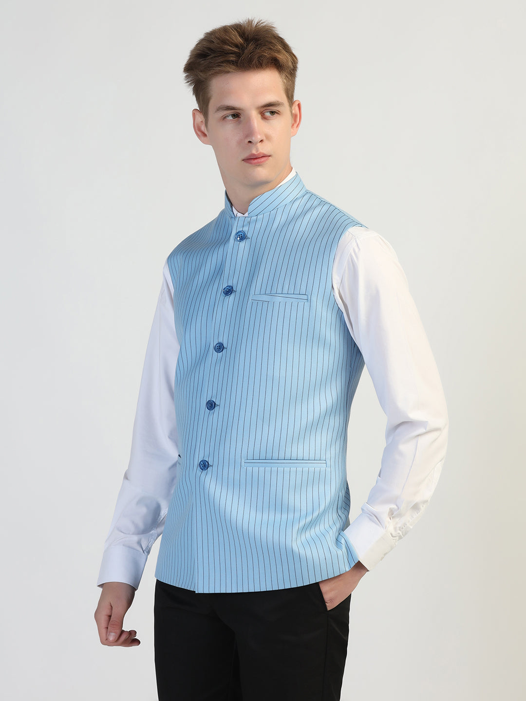 Light Blue Striped Waistcoat - Tahvo India
