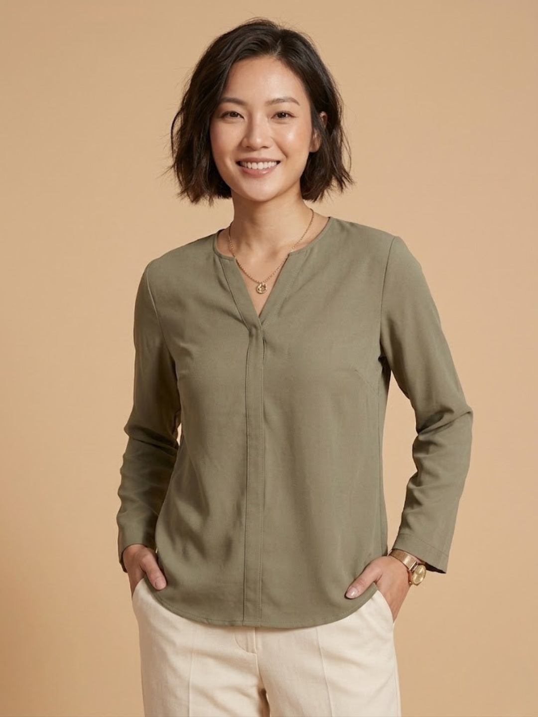 Olive Green Flowy Top