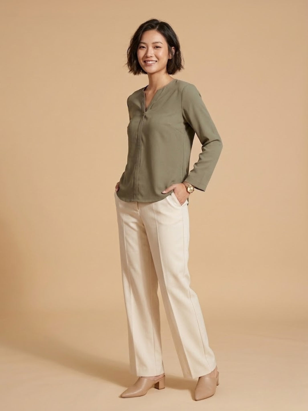 Olive Green Flowy Top