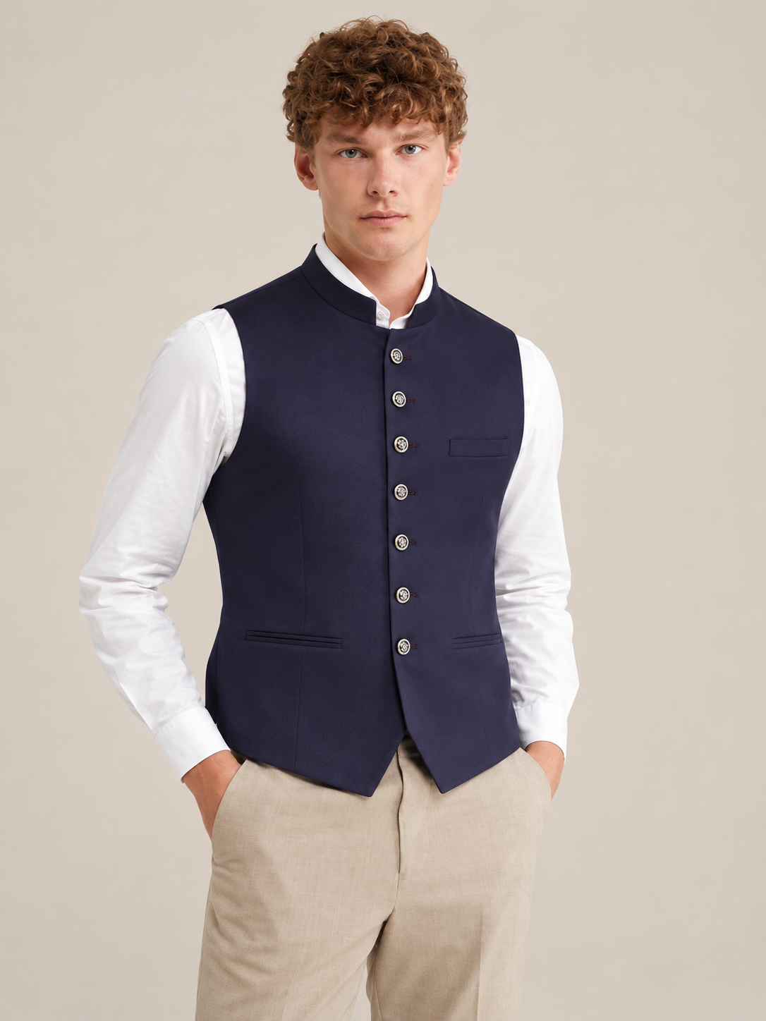 Men Blue Solid Nehru Jacket