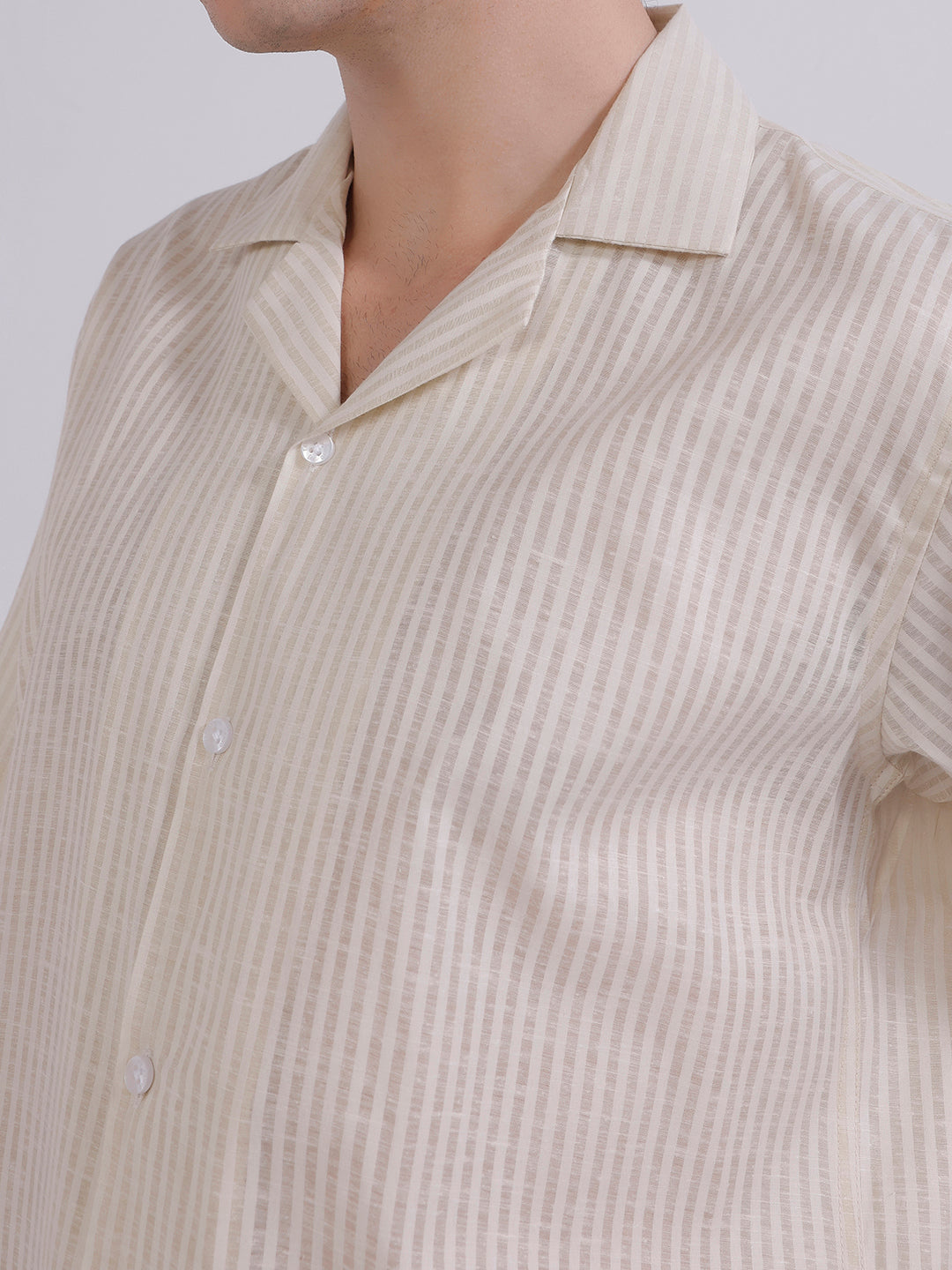 Men Beige Stripes Linen Shirt