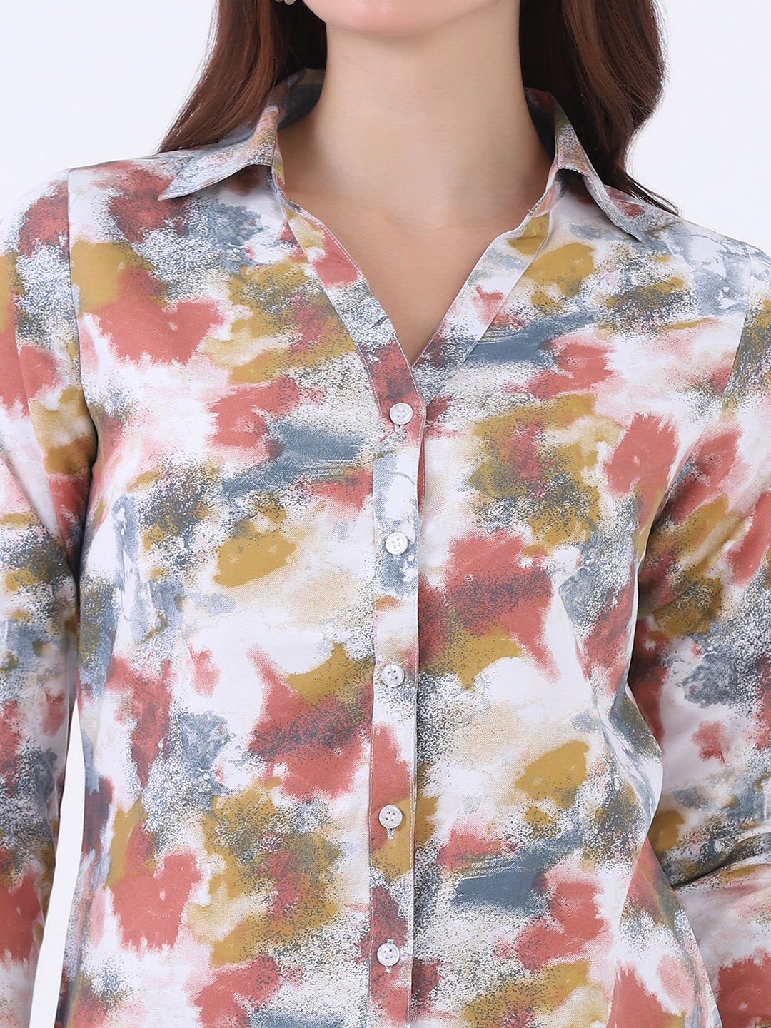 Women Printed V neck collared shirt