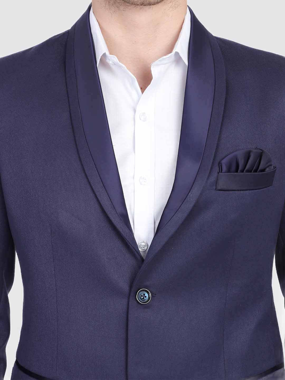 Men Blue Tuxedo Blazer With Hanky - Tahvo India