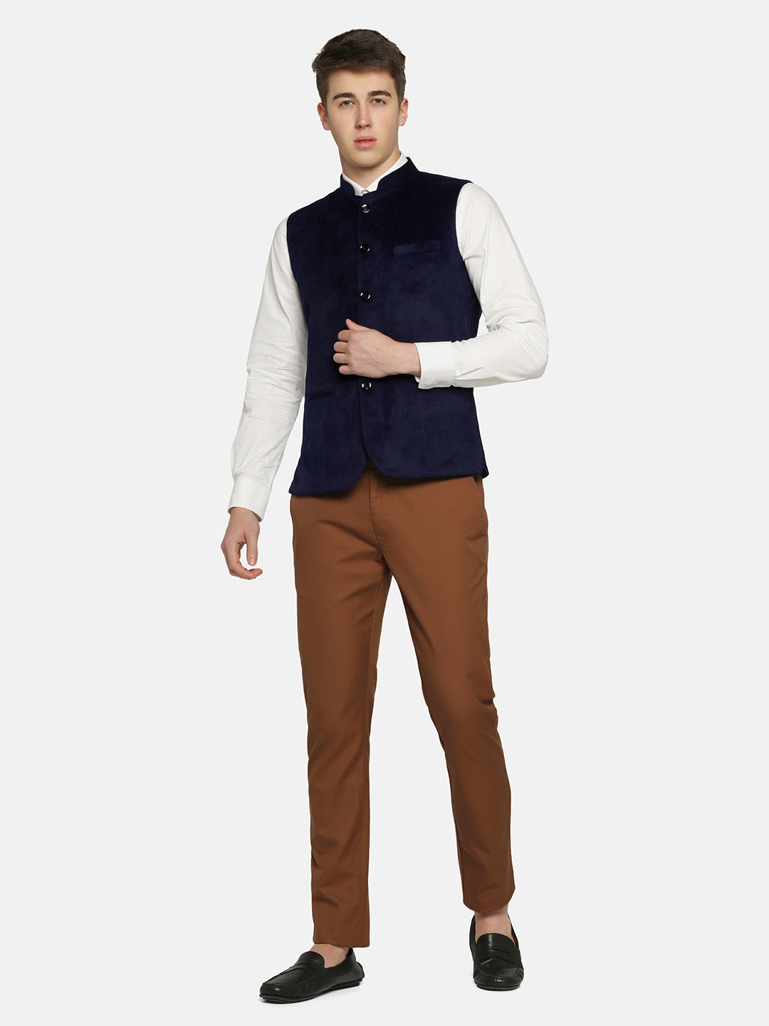 Men Blue Velvet Nehru Jacket