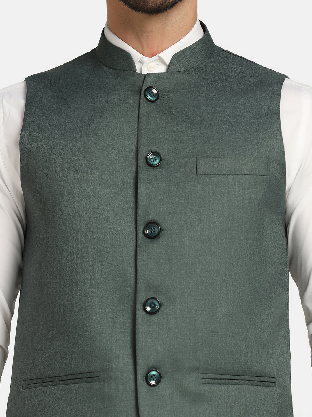Men Green Solids Nehru Jacket