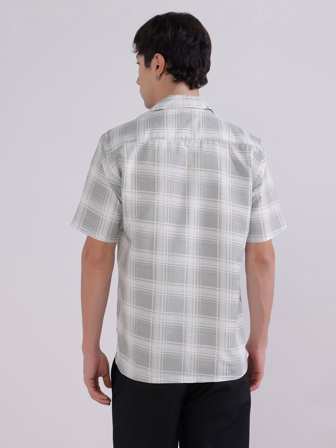 Mens grey check boxy casual shirt