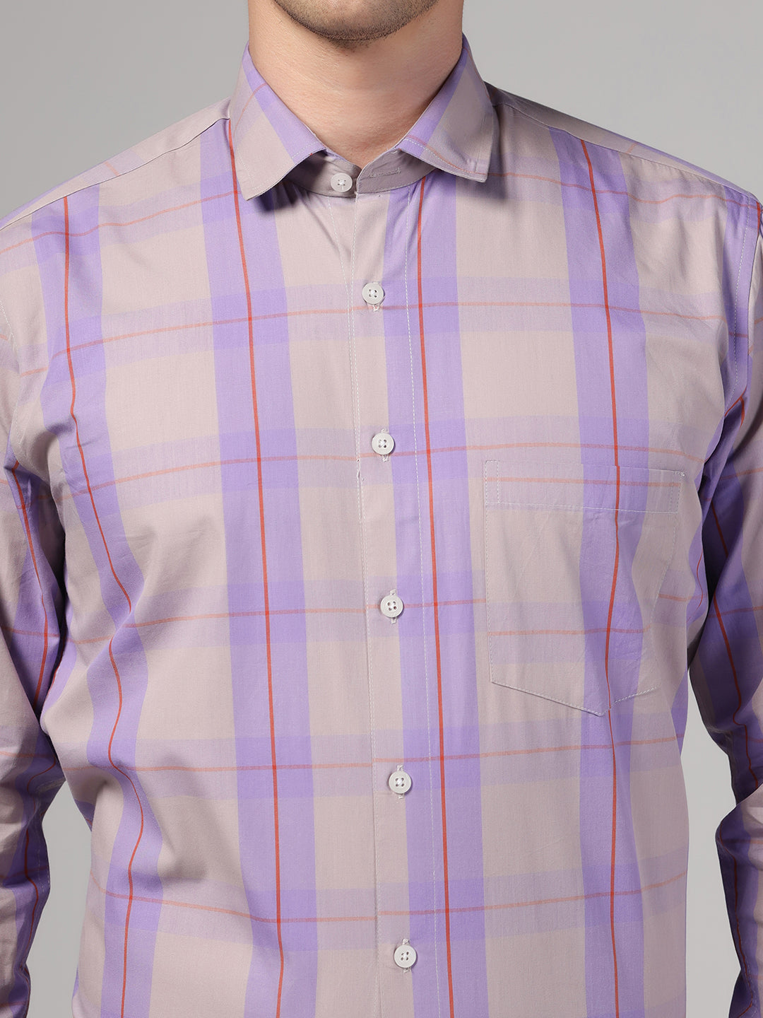 Men Purple Check Shirt & Trousers Set