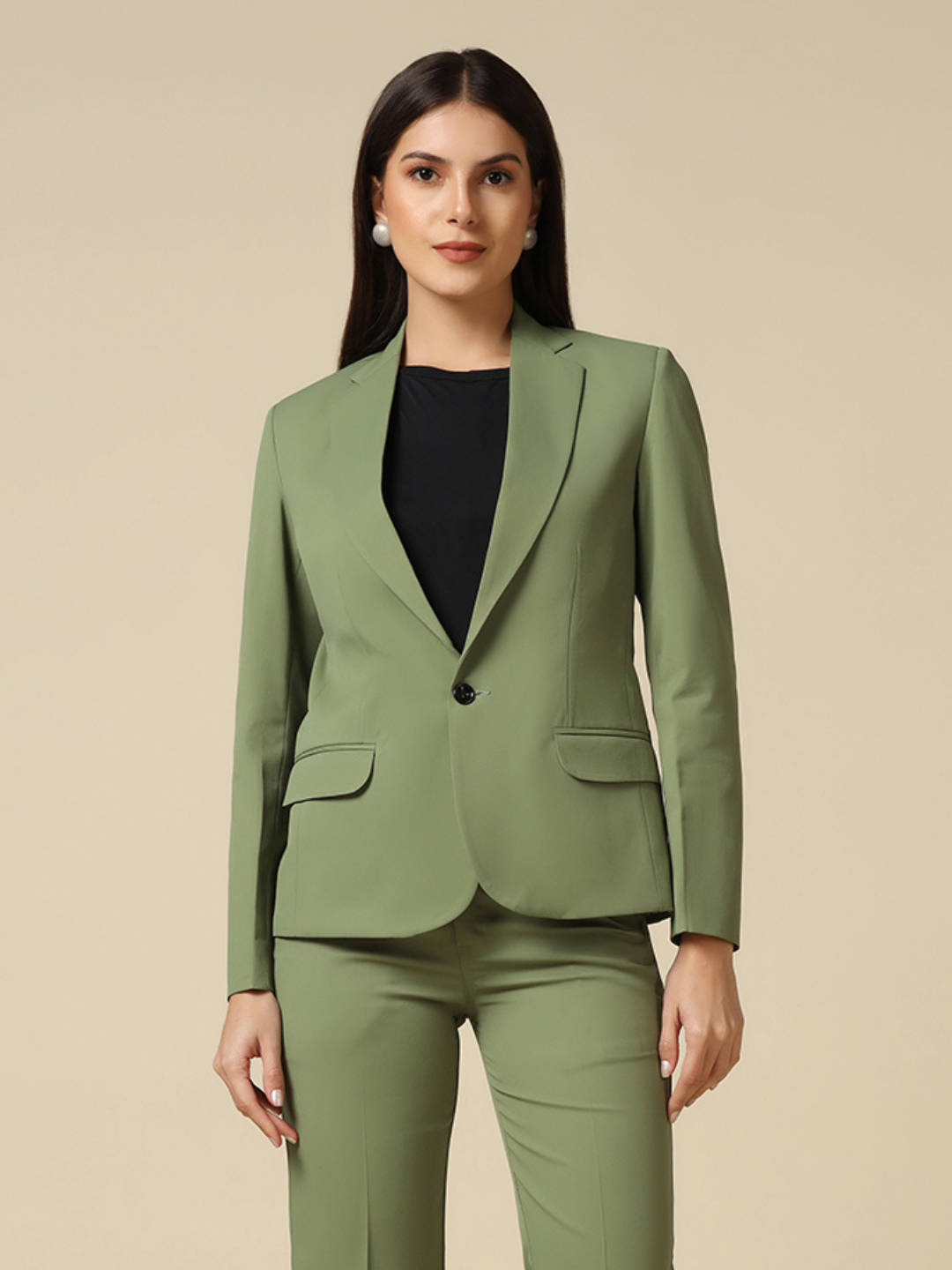TAHVO Women Leaf Green Single Breasted Blazer - Tahvo India