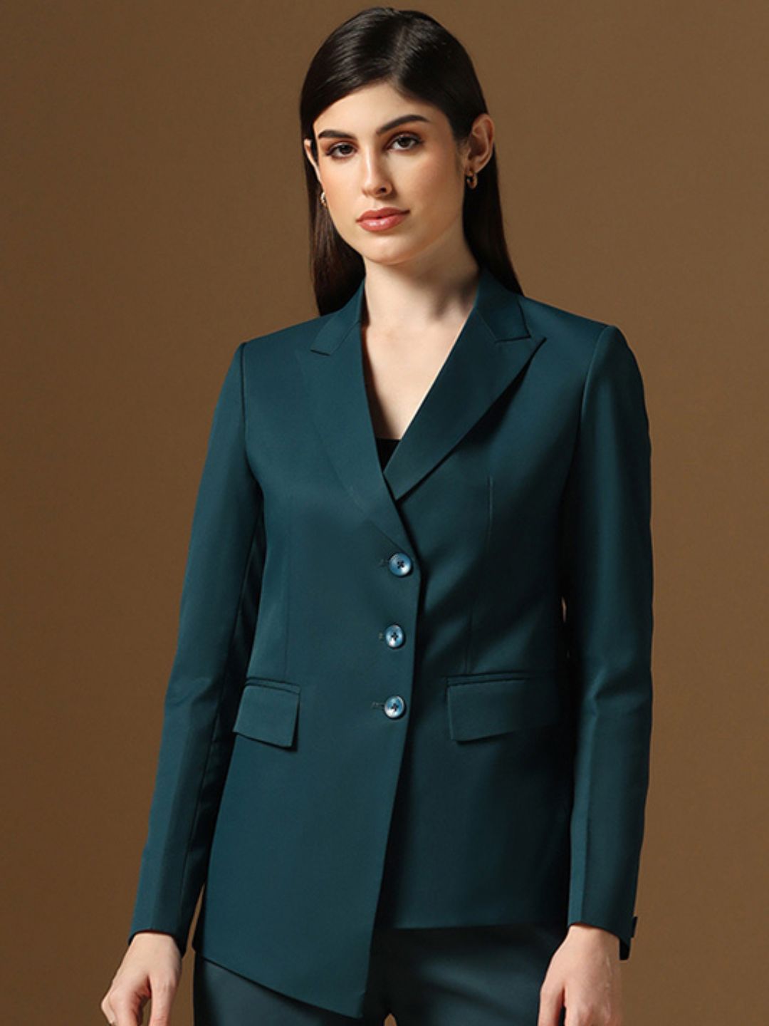 Turquoise Assymetrical Blazer - Tahvo India