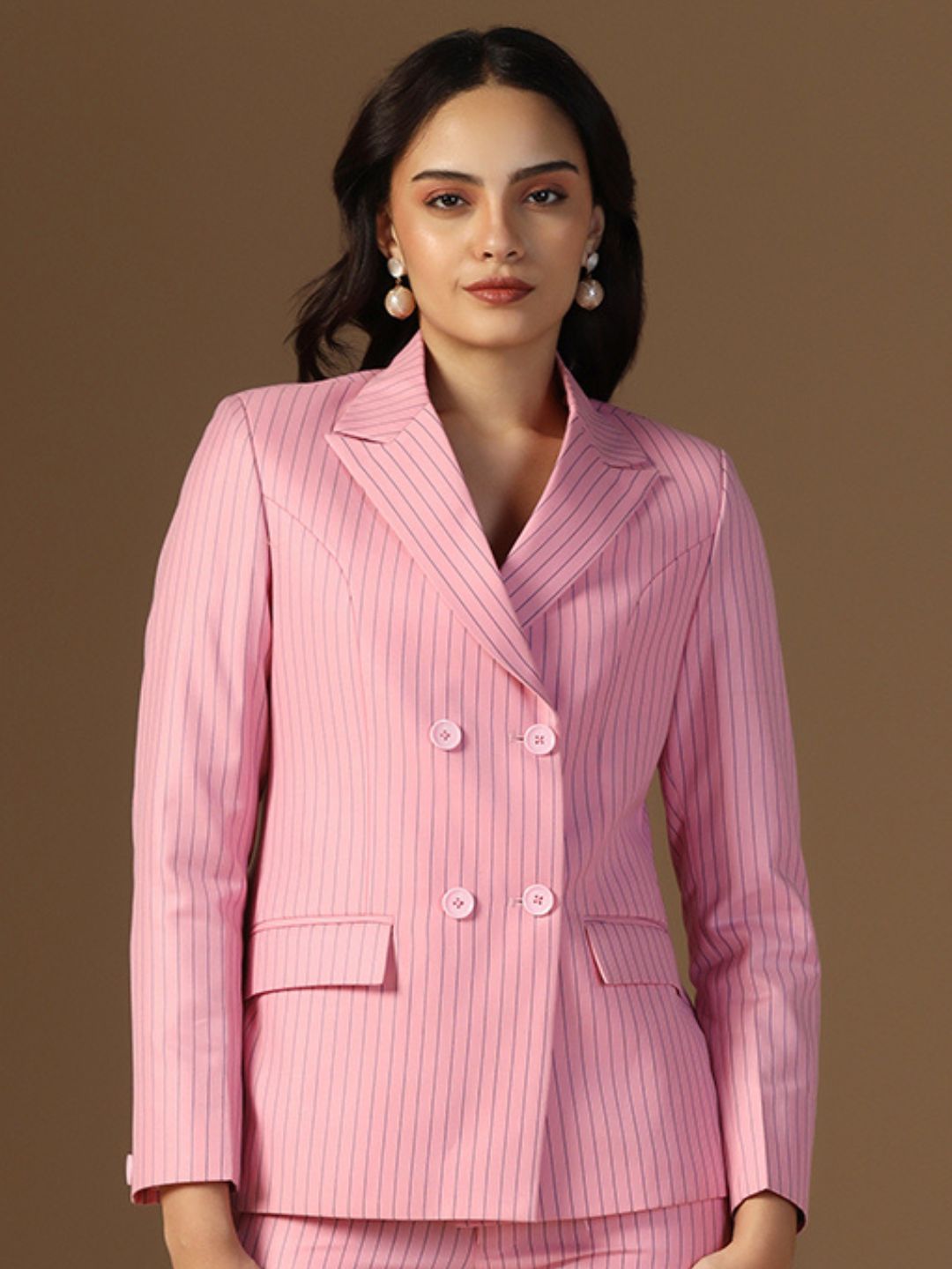 Women Pink Stripes Blazer - Tahvo India