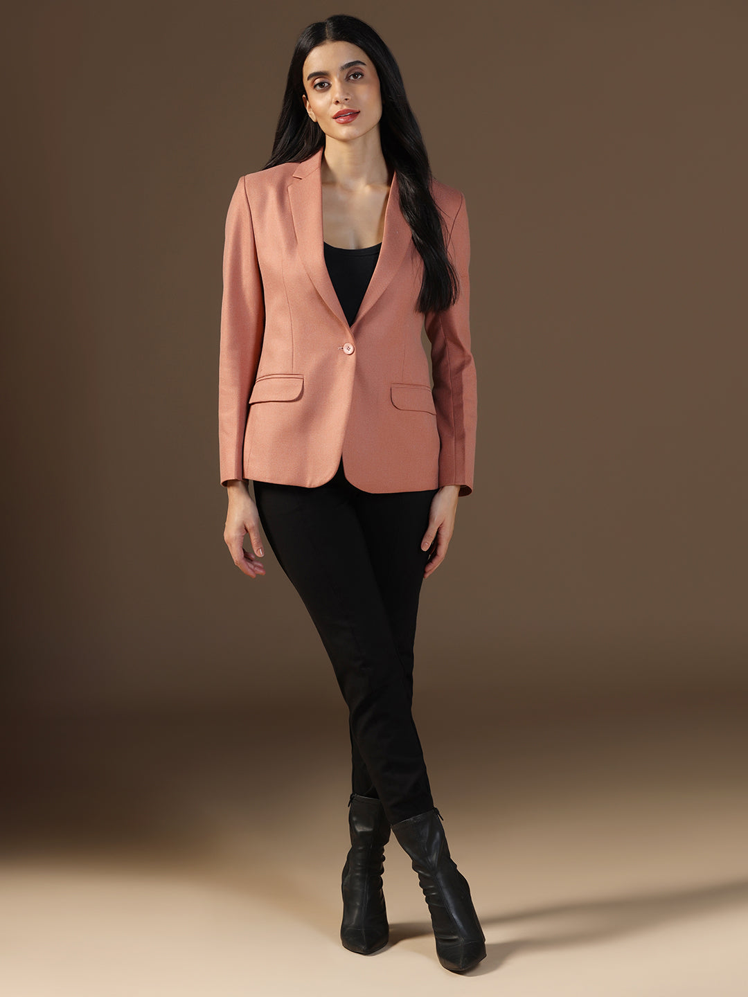 Women's Peach Solid Blazer - Tahvo India