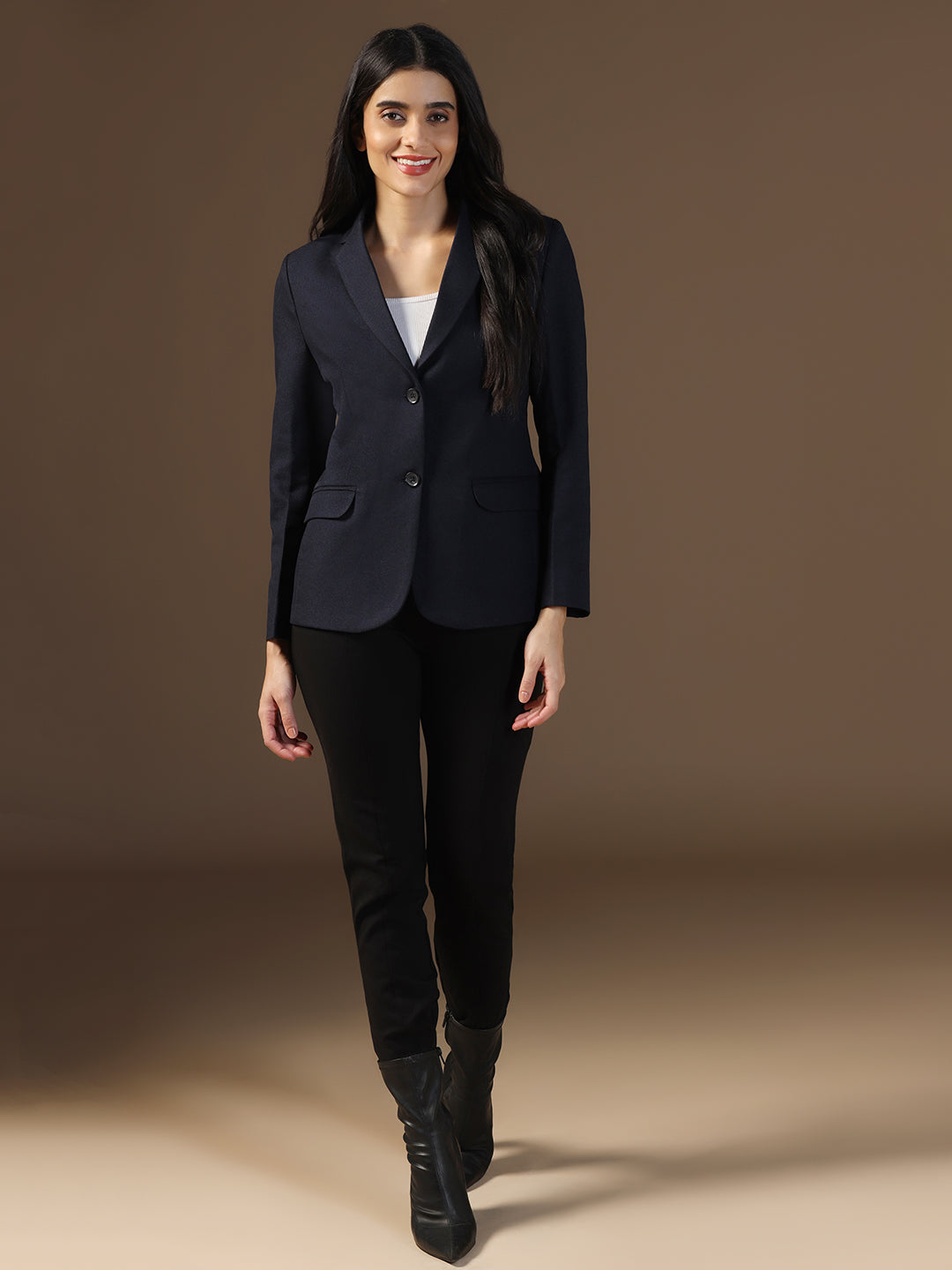 Women's Dark Blue Solid Blazer - Tahvo India