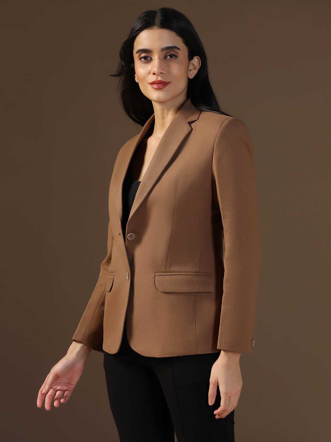 Women's Brown Solid Blazer - Tahvo India