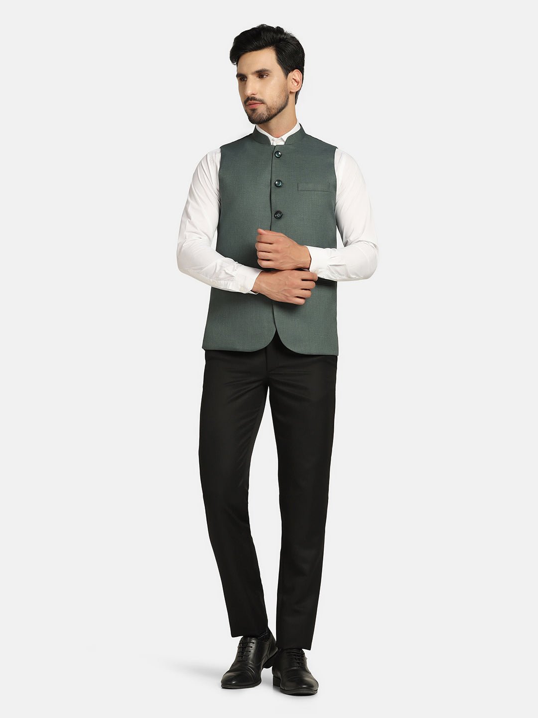 Men Green Solids Nehru Jacket