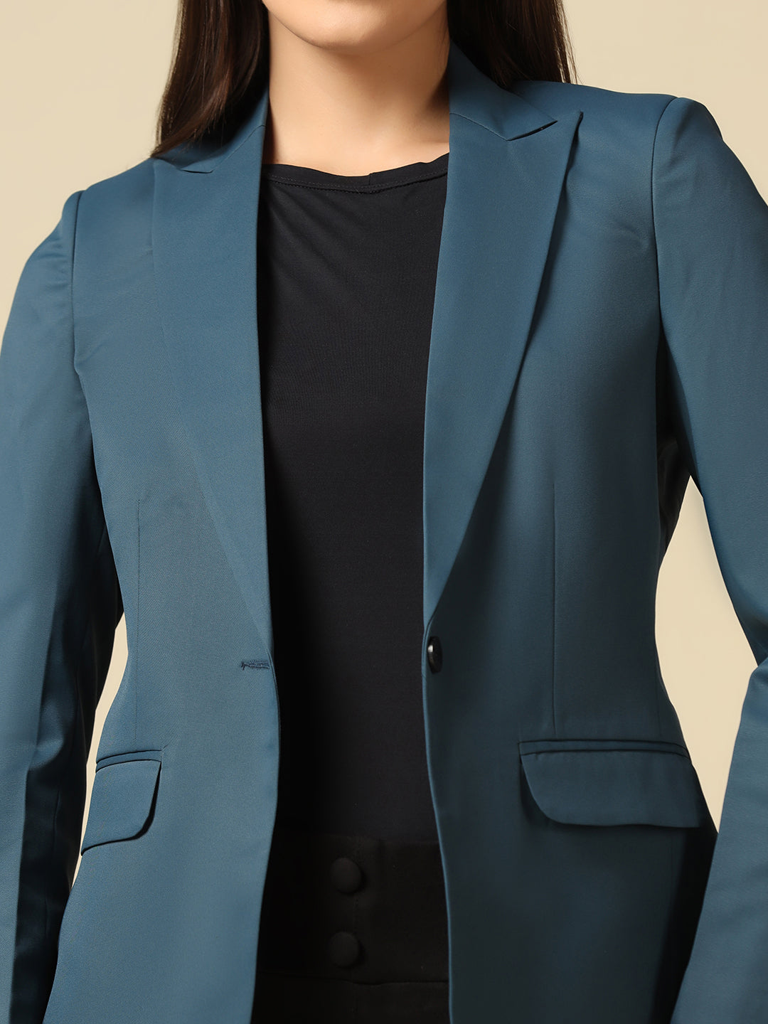 Women Blue Single Breasted Blazer - Tahvo India
