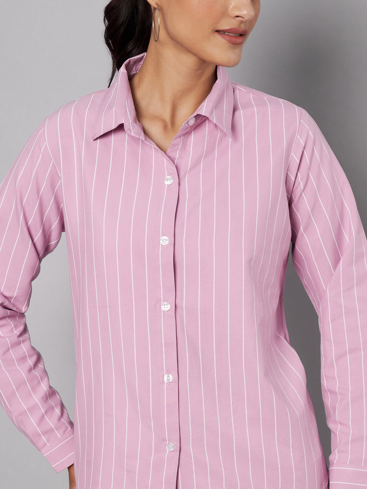 Women Pink Cotton Striped Shirt