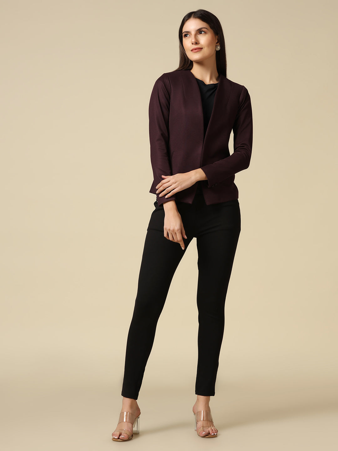 Women Maroon Single Breasted Blazer - Tahvo India