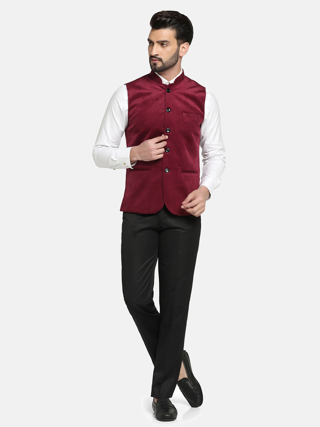 Men Maroon Velvet Nehru Jacket