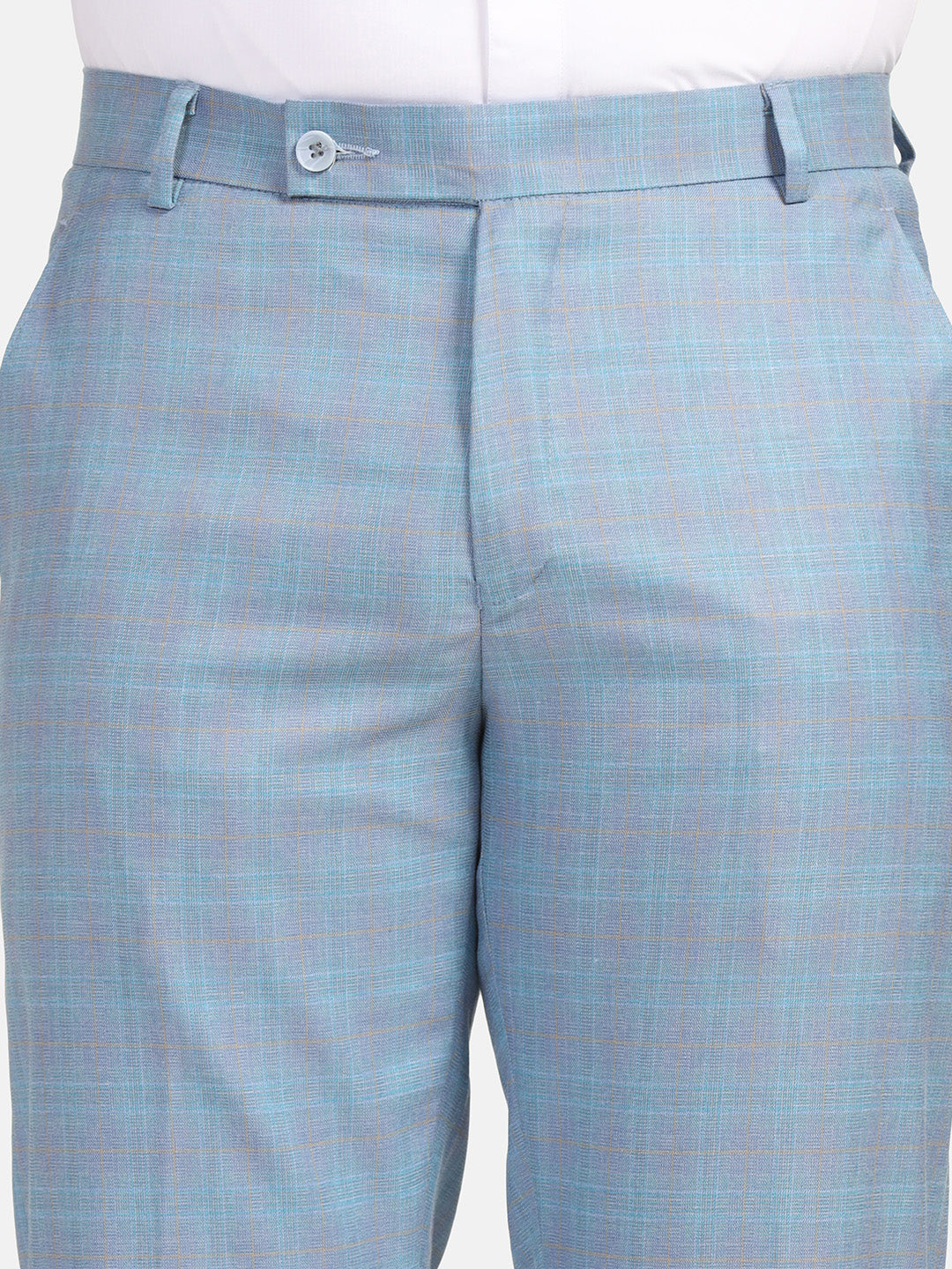 Men Sky Blue Check Trousers