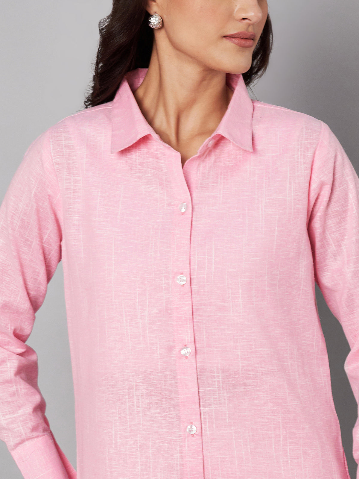 Women pink linen shirt