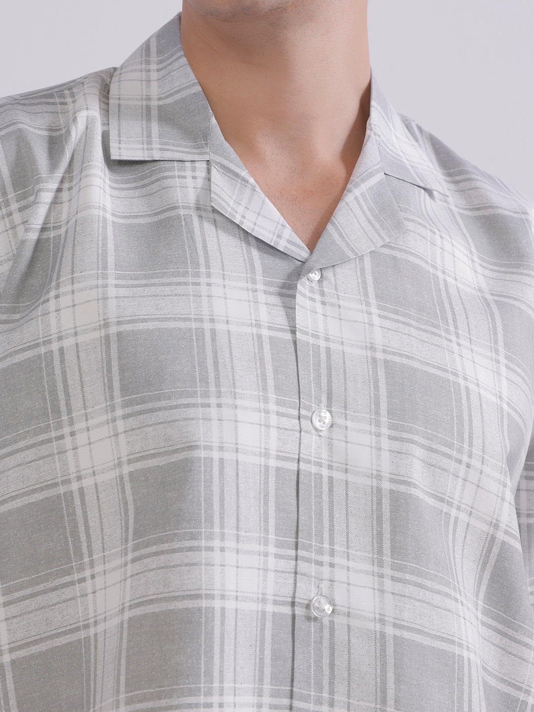 Mens grey check boxy casual shirt
