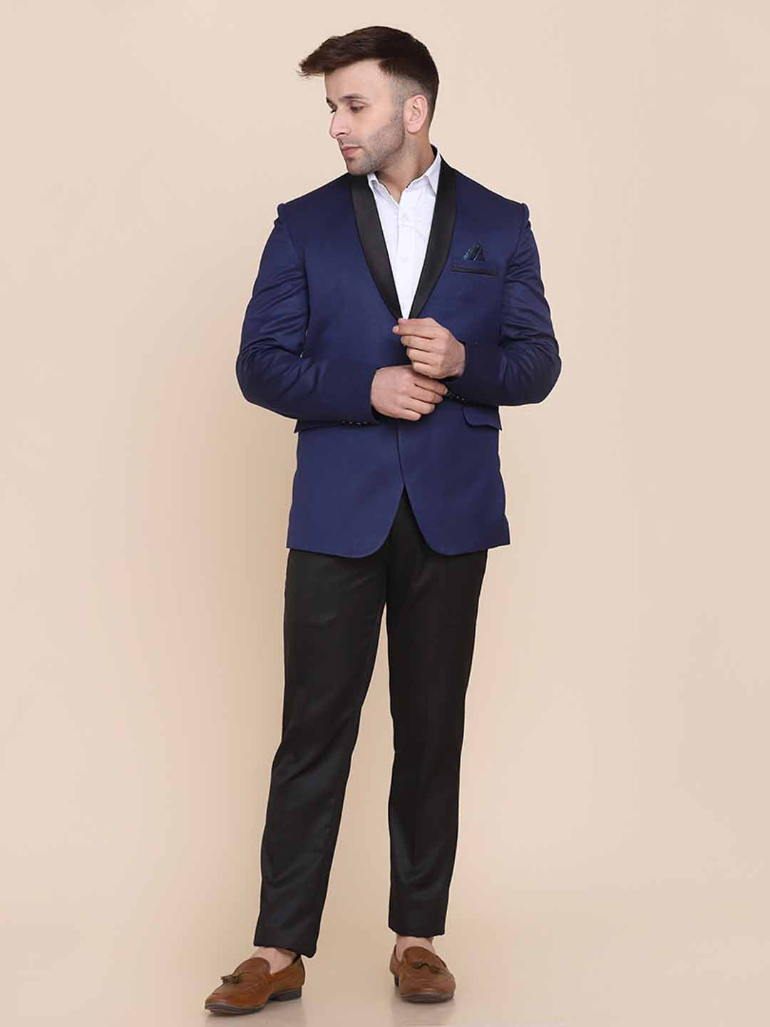 Men Blue Tuxedo With Hanky - Tahvo India
