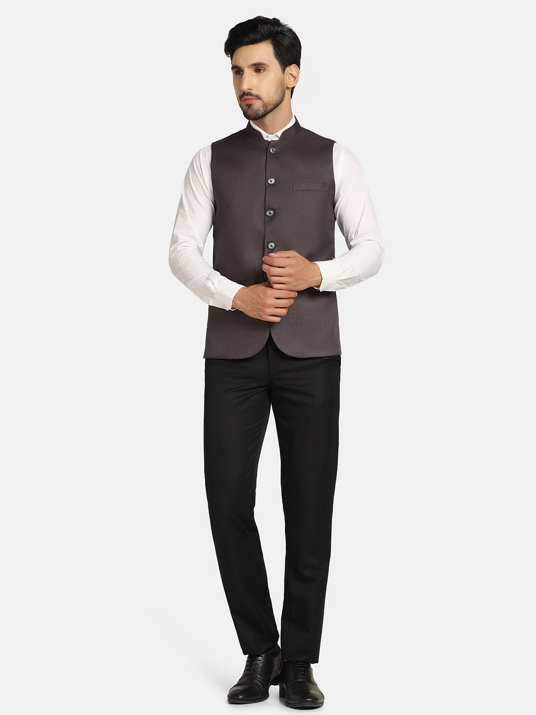 Men Grey Solid Nehru Jacket - Tahvo India