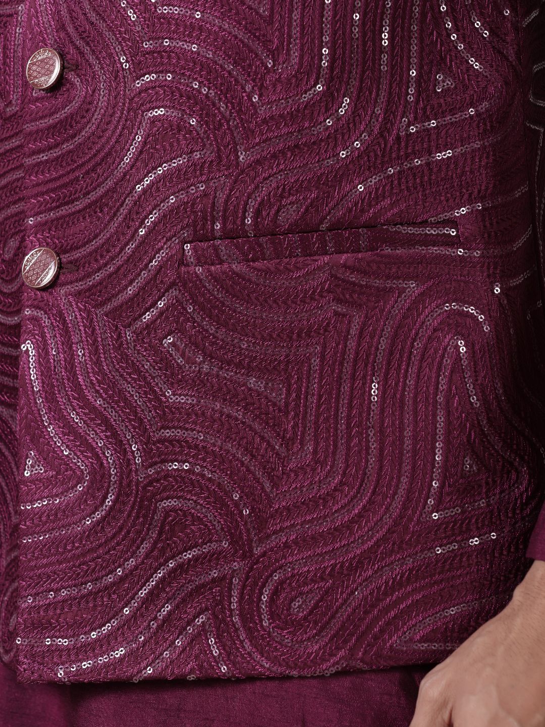 Maroon Wave Pattern Nehru Jacket