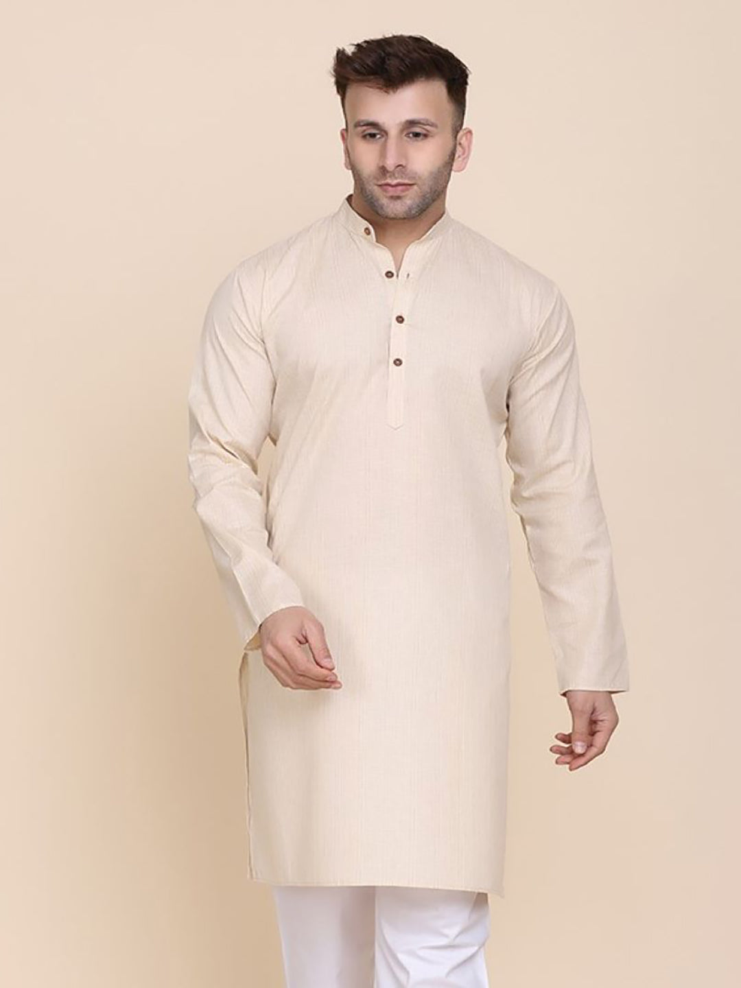 Men Beige Solid Kurta - Tahvo India