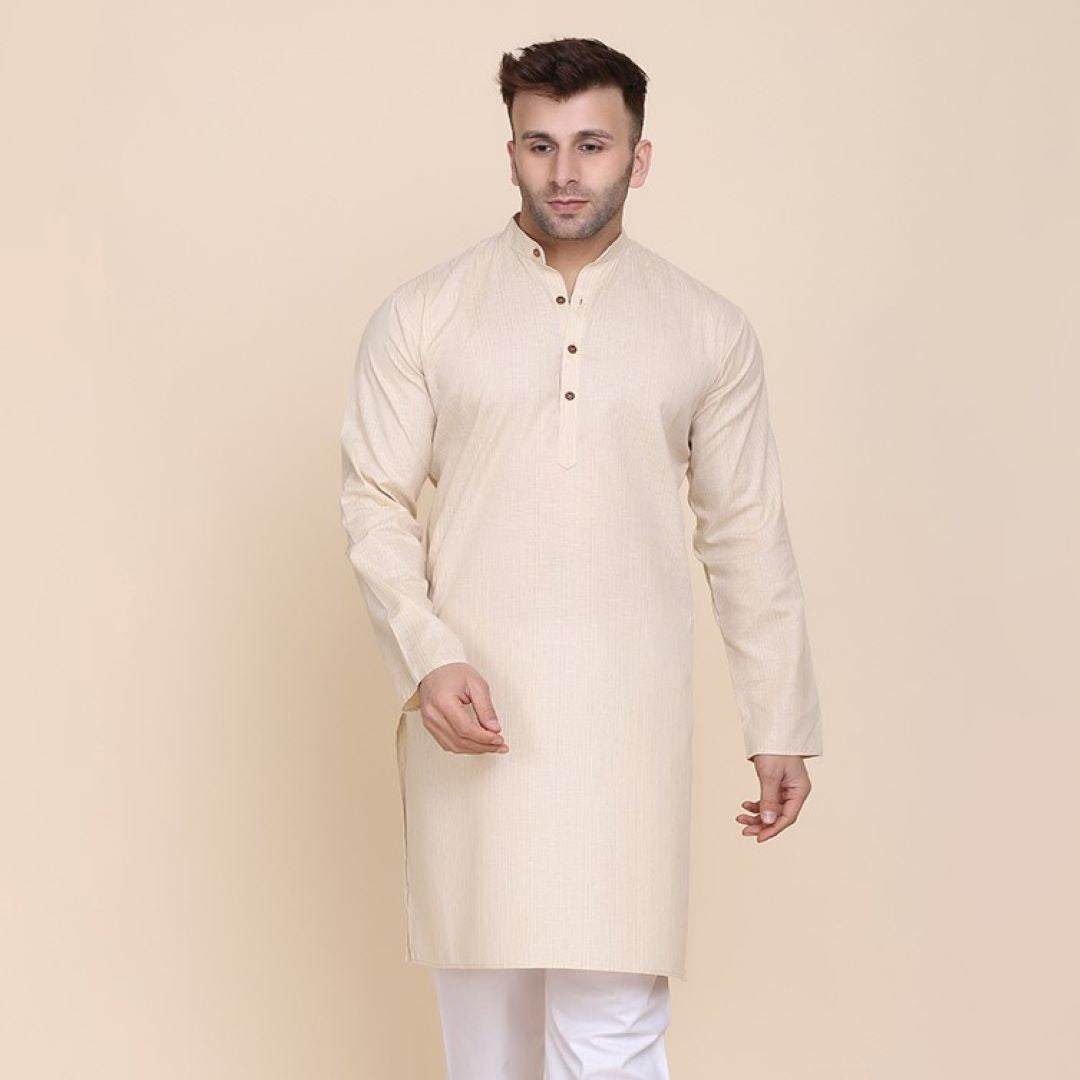 Men Beige Solid Kurta
