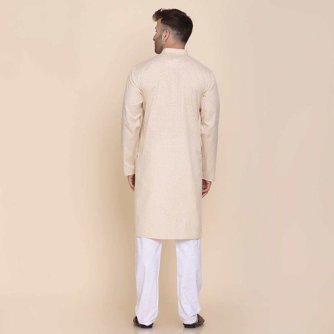 Men Beige Solid Kurta
