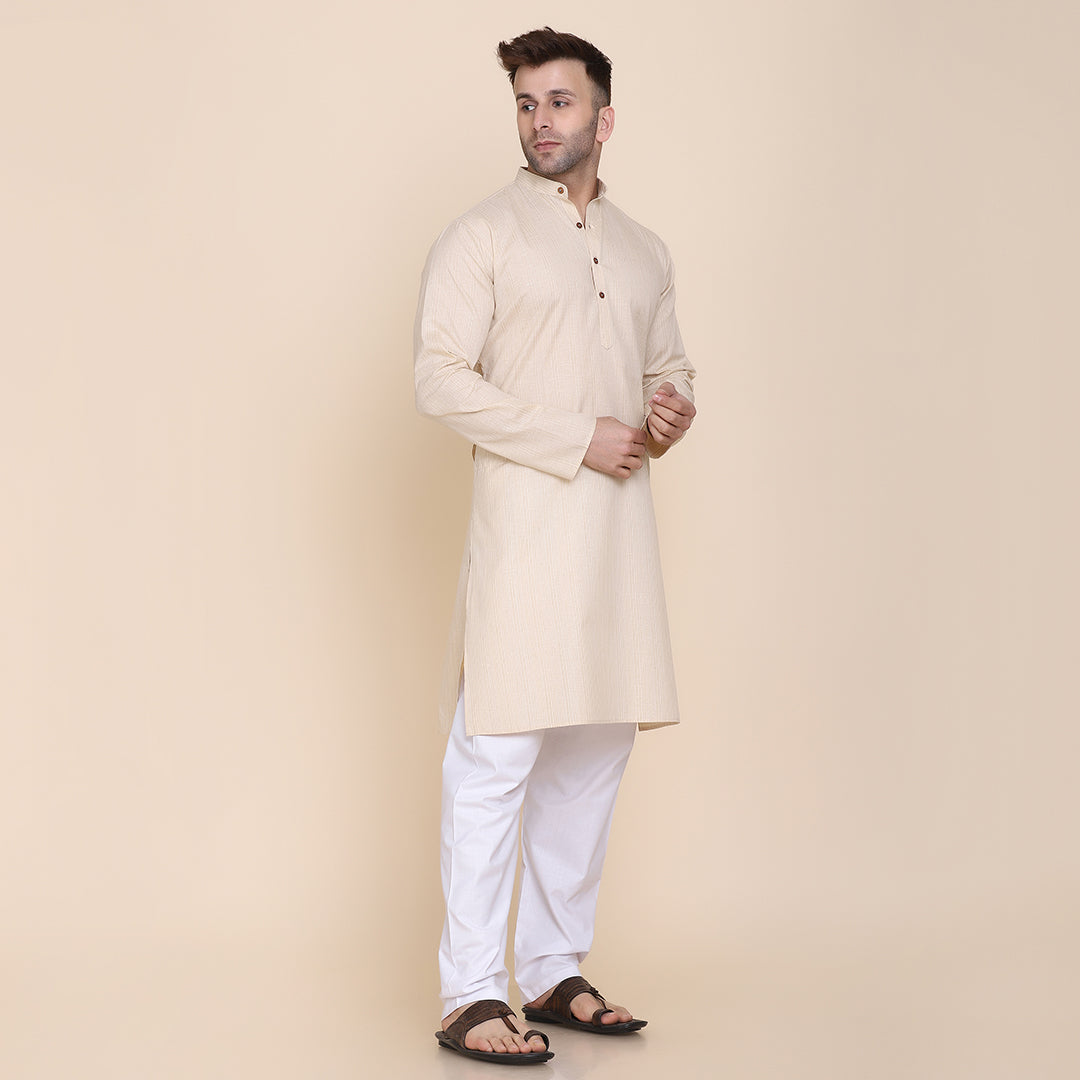 Men Beige Solid Kurta