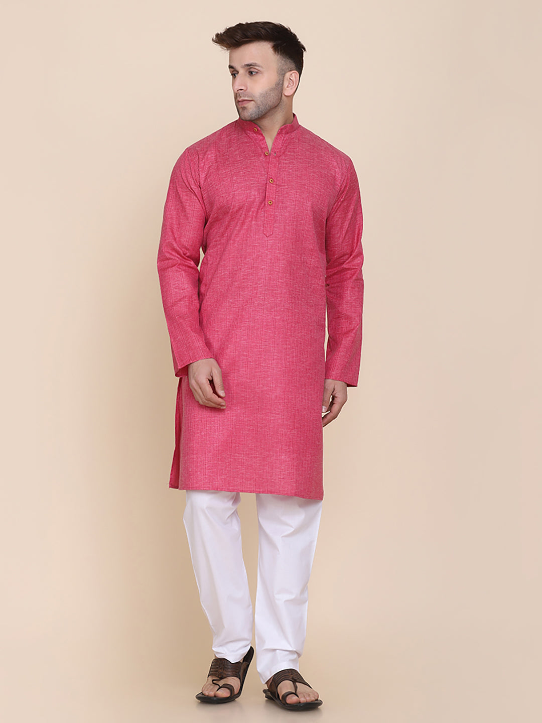 Men Pink Solid Kurta - Tahvo India