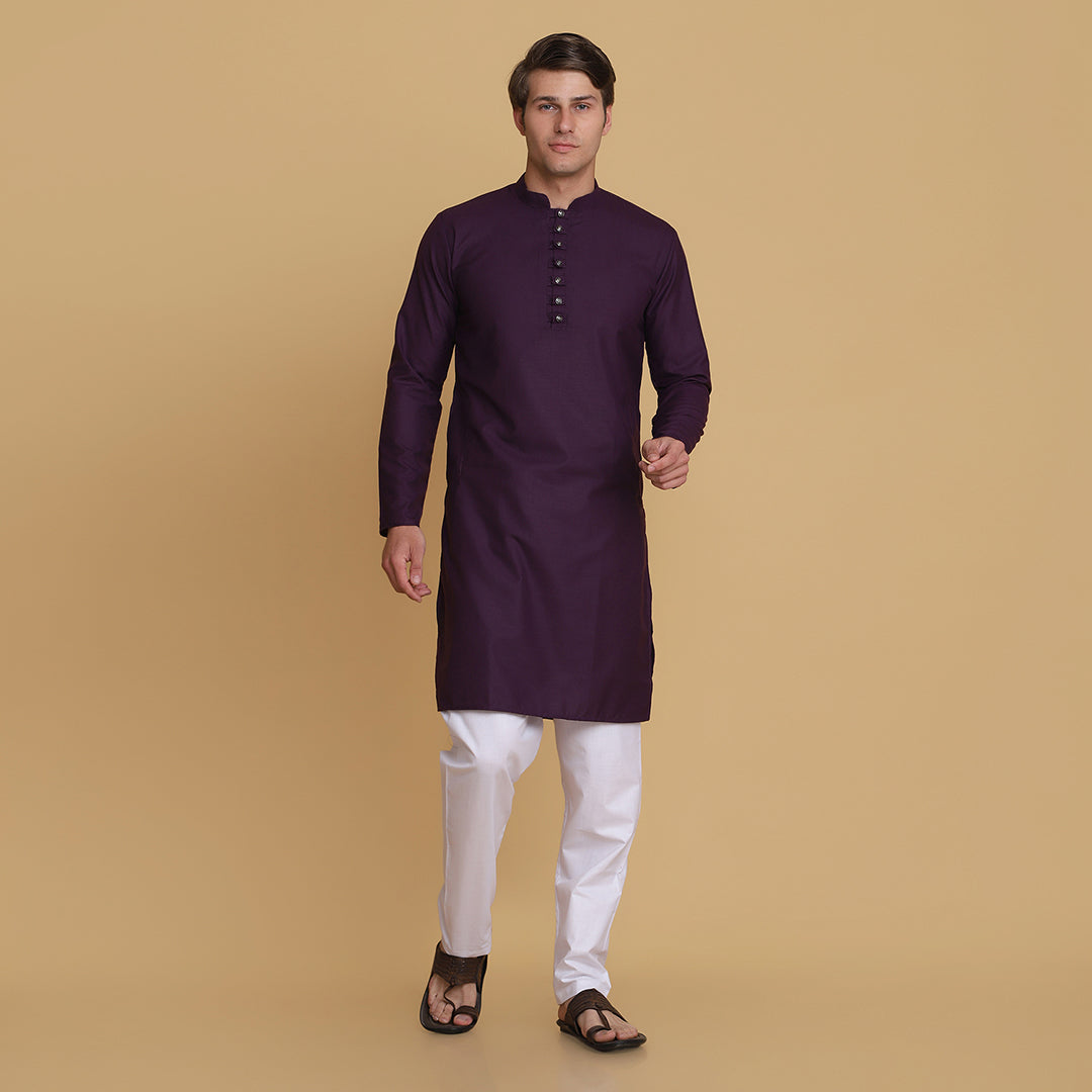 Men Purple solid Kurta