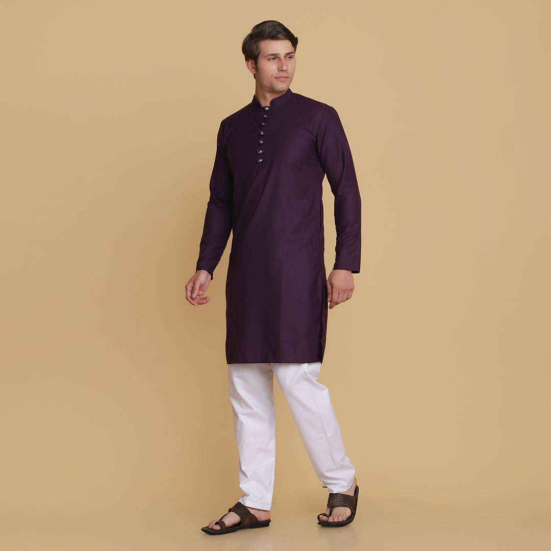 Men Purple solid Kurta