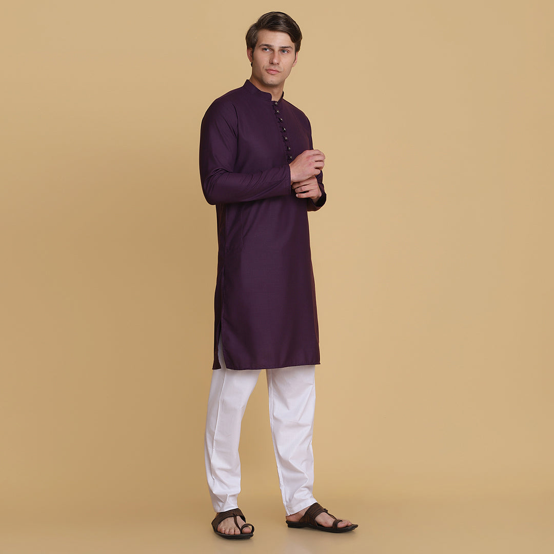 Men Purple solid Kurta