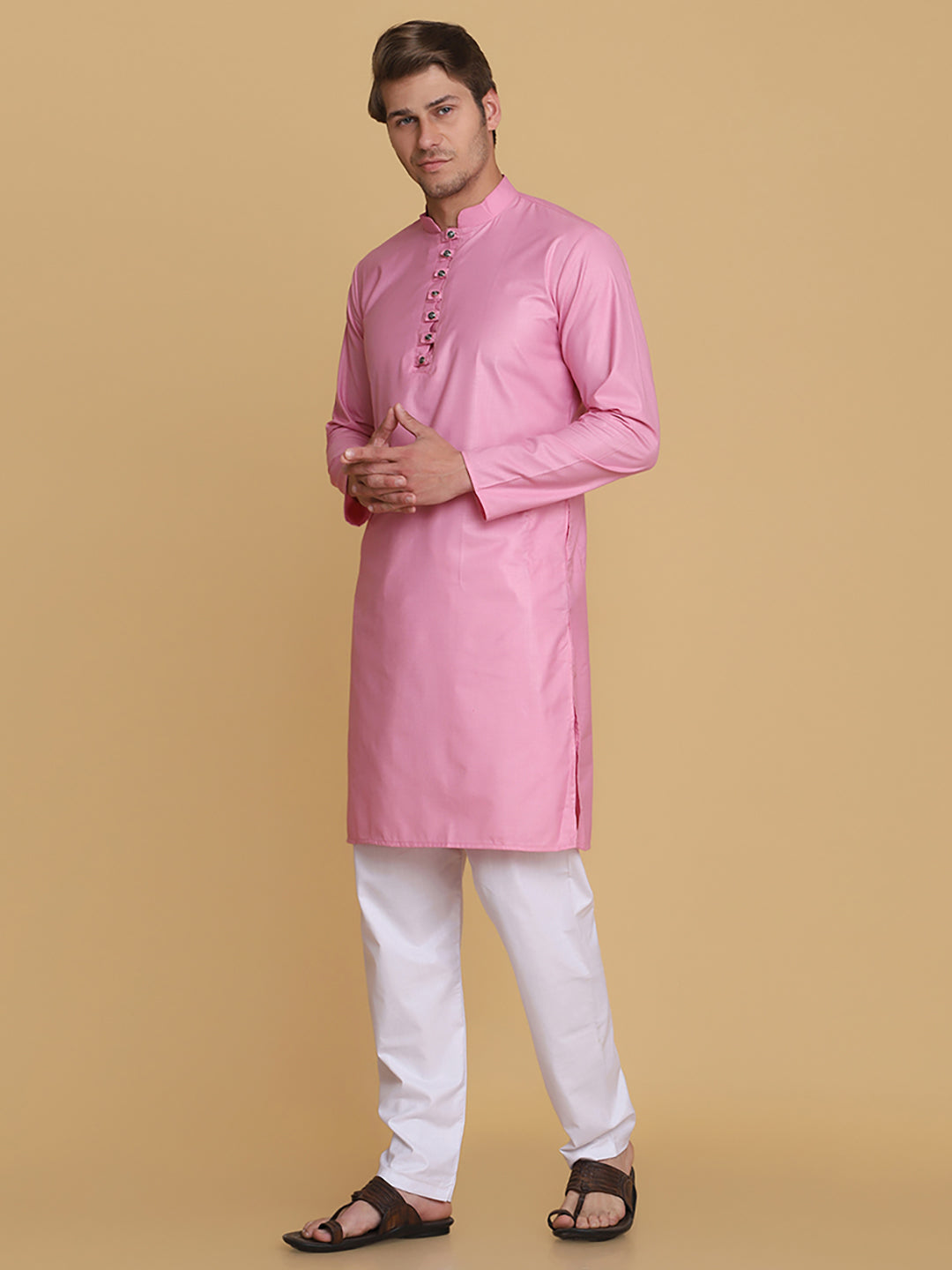Men Pink Solid Kurta - Tahvo India