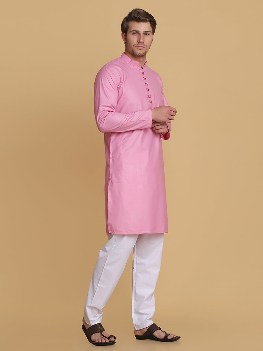 Men Pink Solid Kurta - Tahvo India