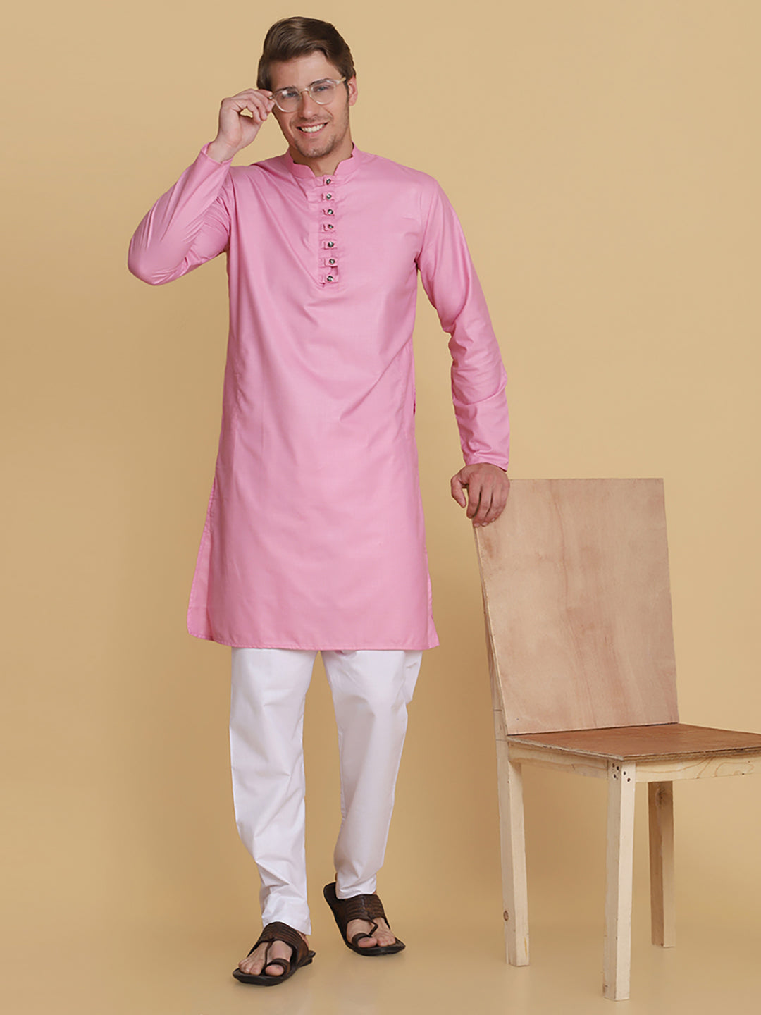 Men Pink Solid Kurta - Tahvo India