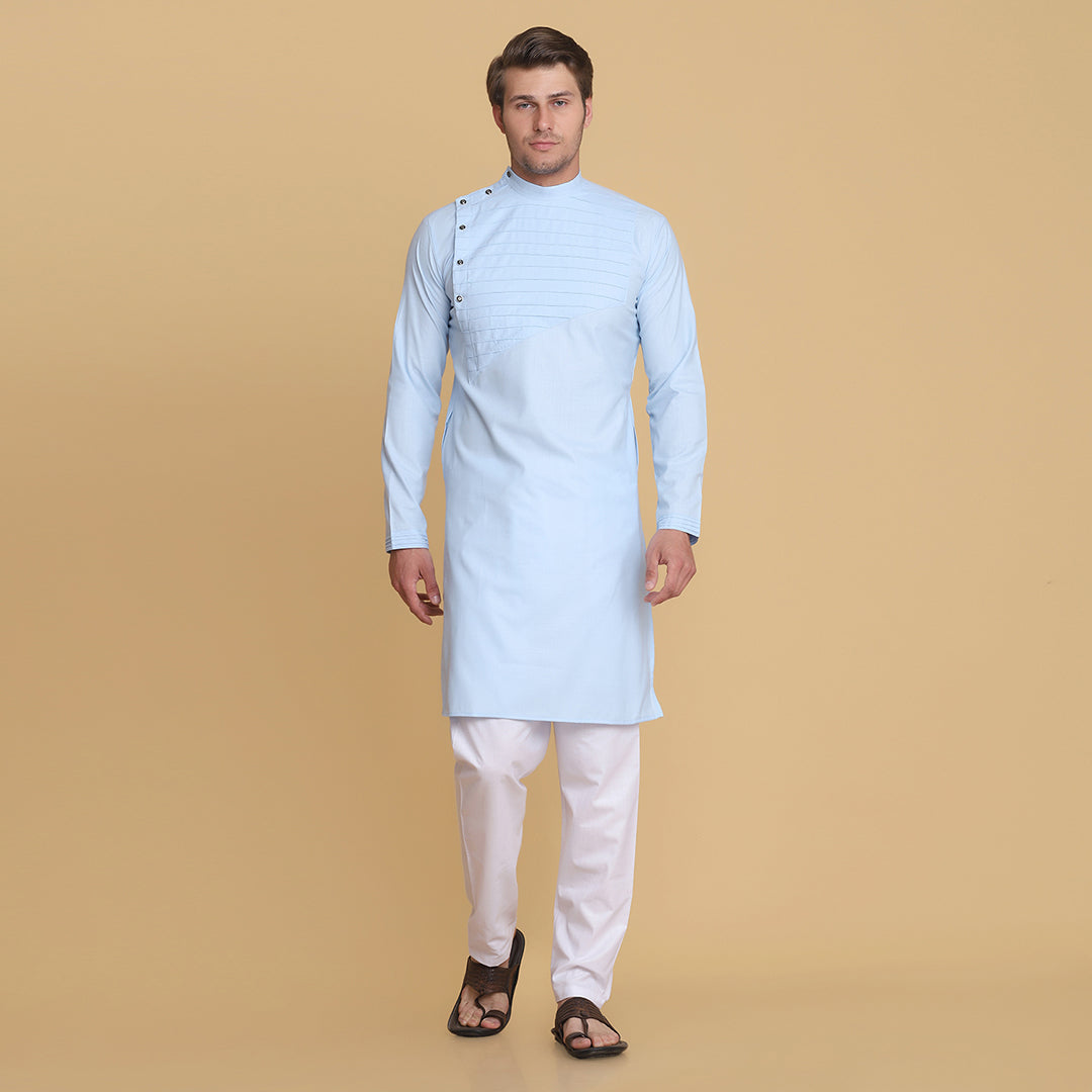 Men Light Blue Cotton Kurta