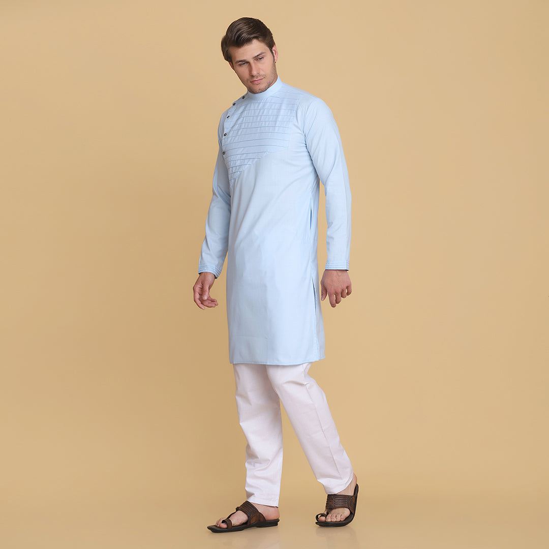 Men Light Blue Cotton Kurta