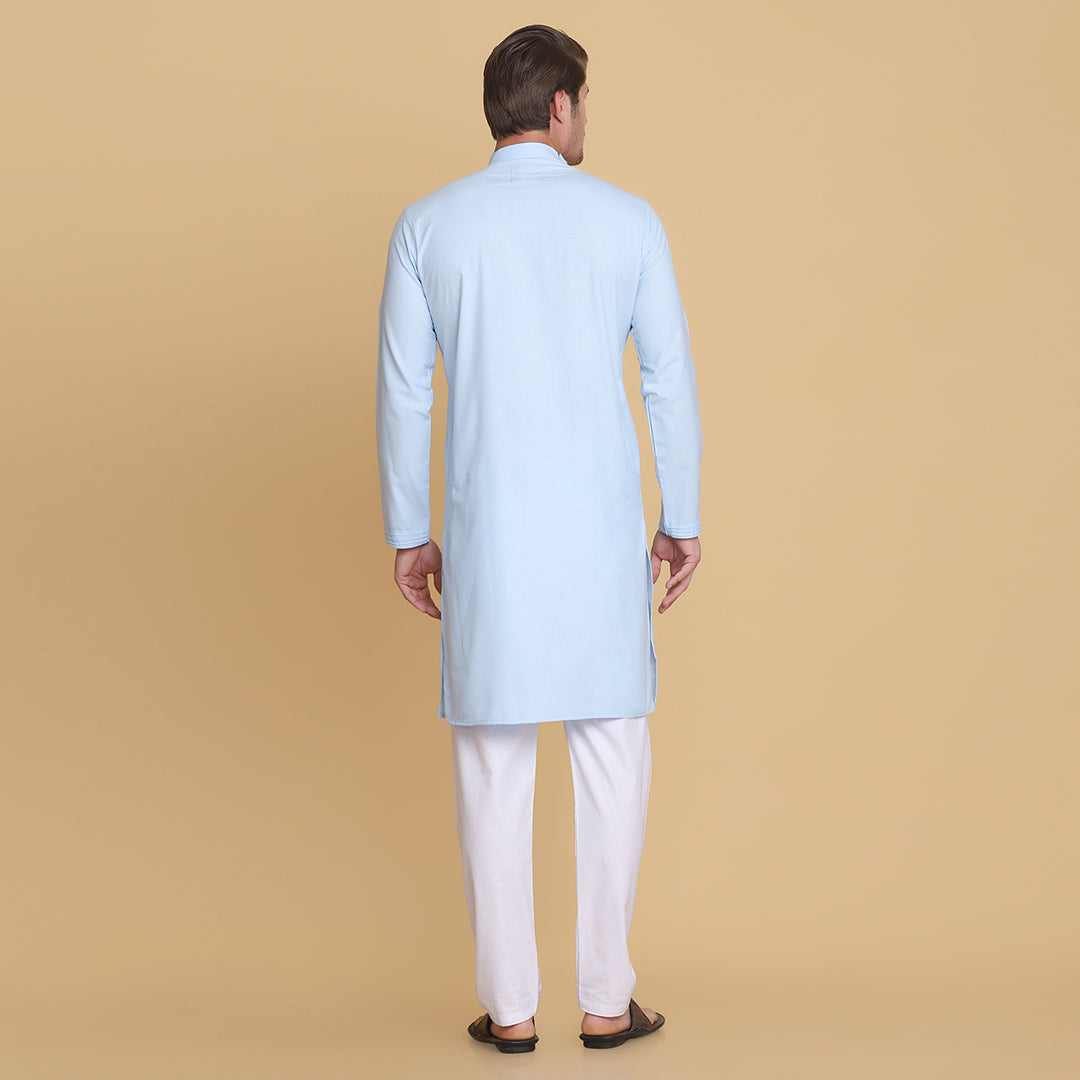 Men Light Blue Cotton Kurta