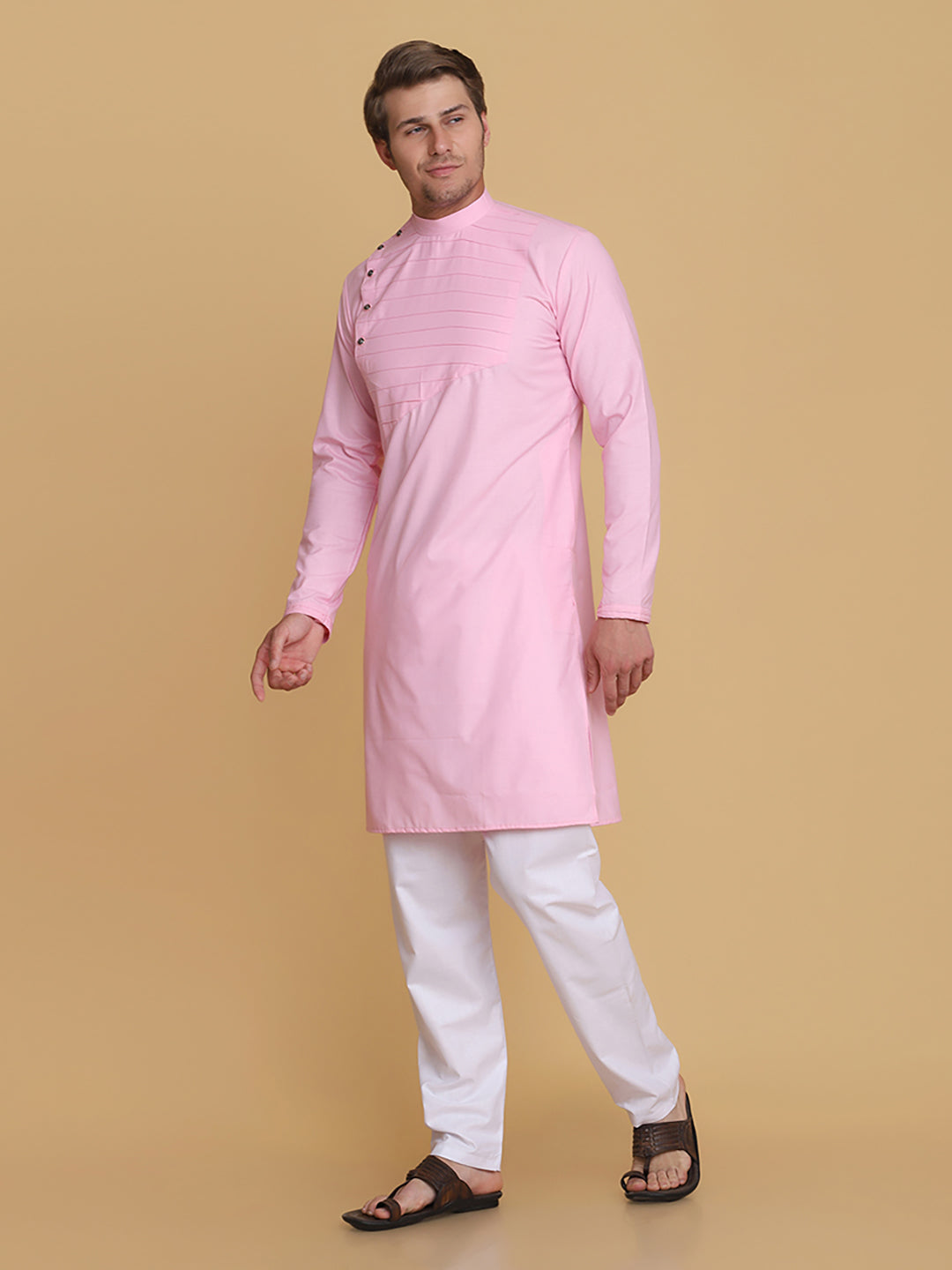 Men Pink solid Kurta - Tahvo India