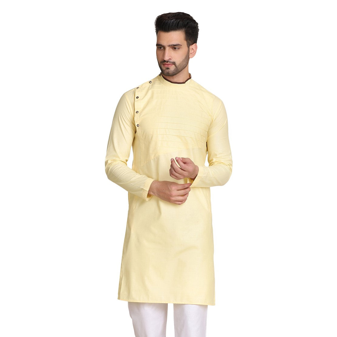 Men Yellow Solid Kurta