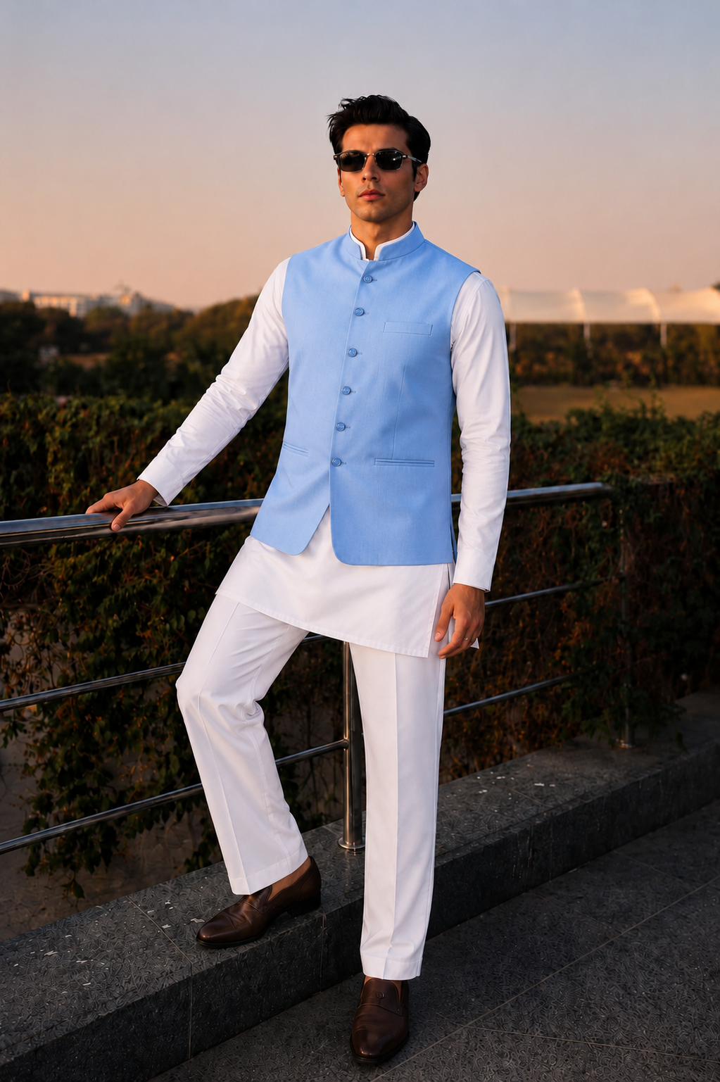 Men Kurta Set With Blue Jacket