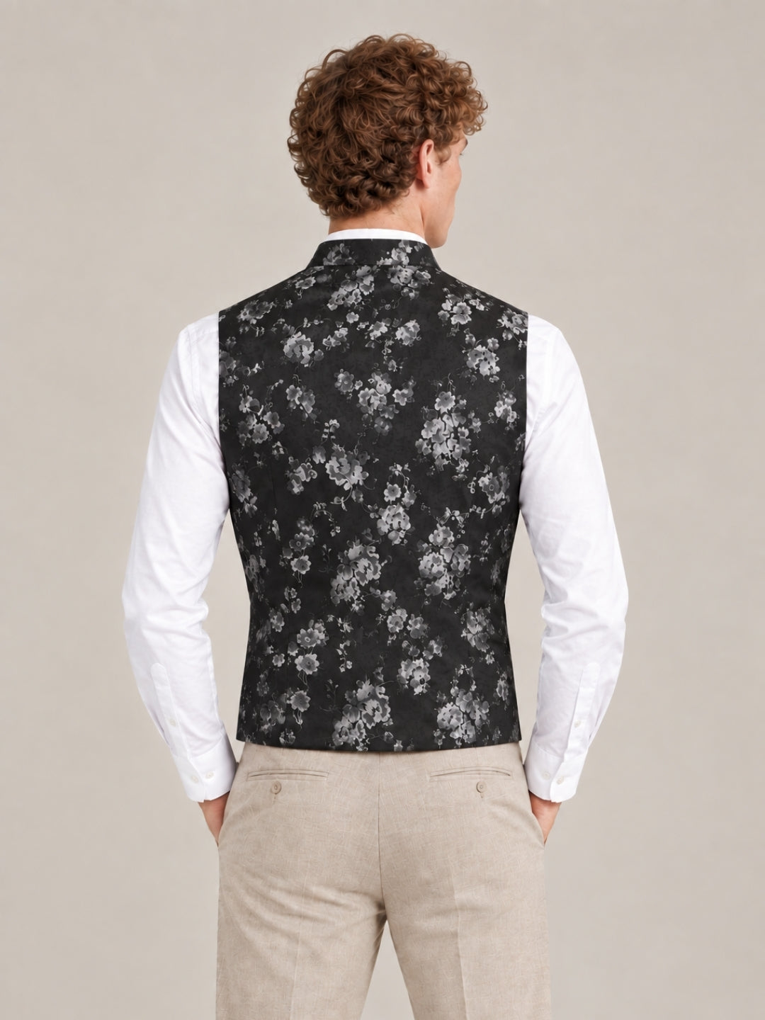 Black Suede Floral Printed Nehru Jacket