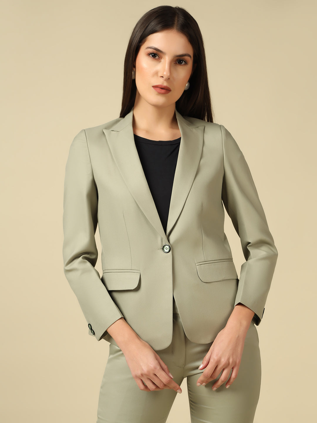 Women Light Green Blazer And Trousers Suit Set - Tahvo India