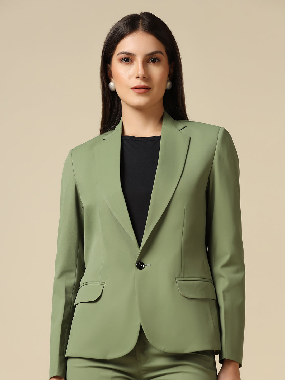 Women Green Blazer And Trousers Suit Set - Tahvo India